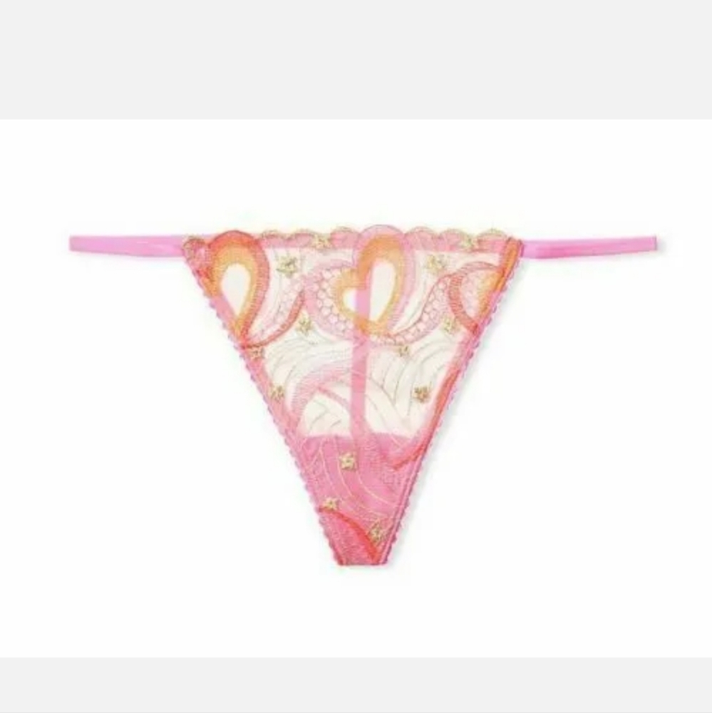 NWT VS Victoria's Secret Neon Pink Orange Gold Star Heart G String Panties